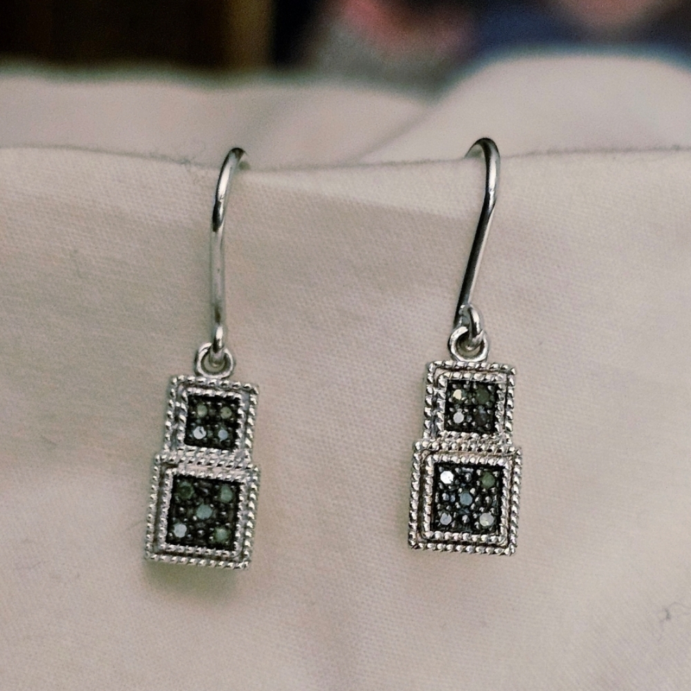 Blue Diamond Drop Dangle Earrings